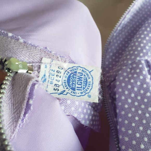 Vintage 60s/70s Union Made Purple with white polka dots maxi dress - Picture 11 of 11